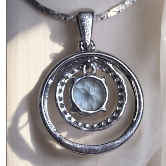 JWBR Sterling Silver 925 Blue Topaz Dangle Pendant Necklace - Picture 5 of 7